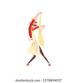 Pizza maker character kneading a dough, stage of preparing Italian pizza vector Illustration
