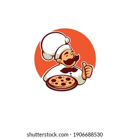 pizza maker chef vector icon, label, logo