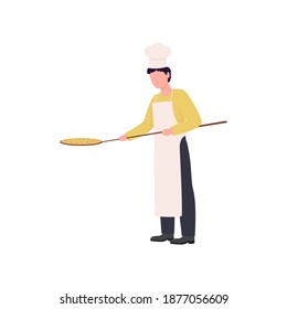 Pizza Maker Flat Color Vector Faceless Character. Man In Uniform. Professional Pizzaiolo. Cafe Baker. Cafeteria Employee Isolated Cartoon Illustration For Web Graphic Design And Animation