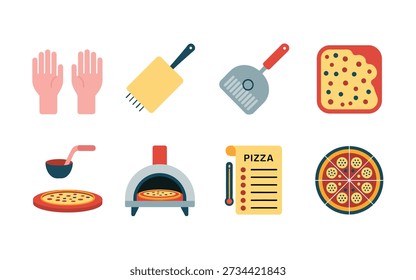 Pizza making tools set, oven mitts, wooden peel, gas pizza oven, recipe checklist, kitchen utensil pack, cooking class event
