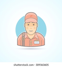 Pizza man, delivery guy, courier icon. Avatar and person illustration. Flat colored outlined style.