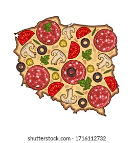 Pizza. Map of Germany in the shape of pizza. Germany map