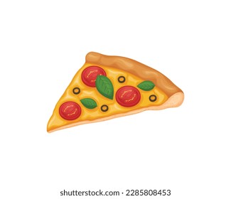 Pizza margarita. A delicious slice of pizza with tomatoes and cheese. A dish of Italian cuisine. Fast food. Vector illustration isolated on a white background