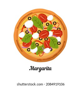 Pizza Margarita with tomatoes, mozzarella and basil