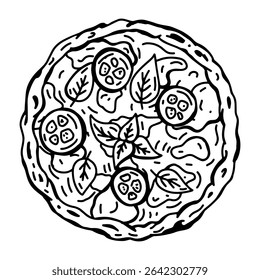 Pizza margarita. Traditional Italian. Hand drawn illustration