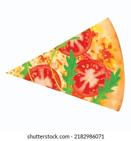 Pizza Margarita Vector Picture. Italian Food Illustration On White Background. Pizzeria Menu Clipart. Picture For Delivery, Cafe And Restaurant.