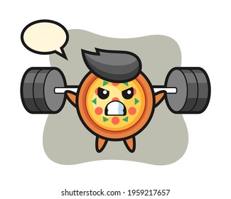 Pizza mascot cartoon with a barbell, cute style design for t shirt, sticker, logo element