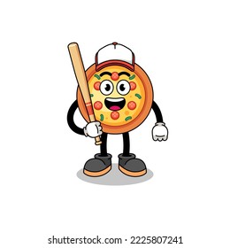 pizza mascot cartoon as a baseball player , character design