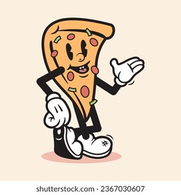 Pizza Mascot Cartoon Character Vintage Pizza Character Funny Pizza Cartoon Pizza Vintage Vector Cartoon Vintage Style