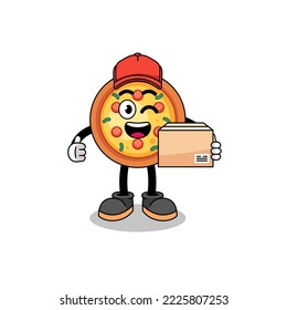 pizza mascot cartoon as an courier , character design