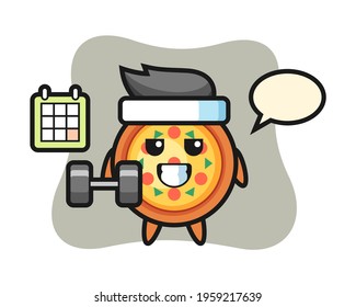 Pizza mascot cartoon doing fitness with dumbbell, cute style design for t shirt, sticker, logo element