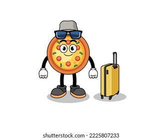 pizza mascot doing vacation , character design