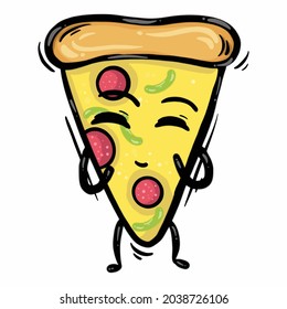 pizza mascot hand drawn cartoon vector illustration