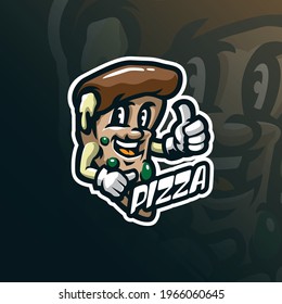 Vector de diseño de logo de mascota Pizza con moderno estilo de ilustración para impresión de insignias, emblemas y camisetas. Ilustración inteligente de pizza.