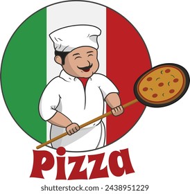 Pizza Mascot Logo, with Smile Face Logo, Cheff Mascot, Italian Cheff, Cheff Cartoon, 