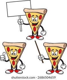 Pizza Mascot Set 01, ilustraciones dibujadas a mano de Pizza Mascots en varias poses.