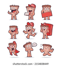Personajes de dibujos animados de vector de mascota Pizza aislados en un fondo blanco.
