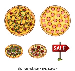 Pizza with meat, cheese and other filling. Different pizza set collection icons in cartoon style vector symbol stock illustration web.