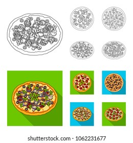 Pizza with meat, cheese and other filling. Different pizza set collection icons in outline,flat style vector symbol stock illustration web.