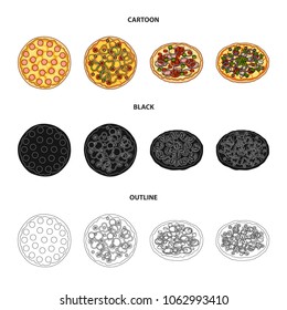 Pizza with meat, cheese and other filling. Different pizza set collection icons in cartoon,black,outline style vector symbol stock illustration web.