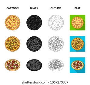 Pizza with meat, cheese and other filling. Different pizza set collection icons in cartoon,black,outline,flat style vector symbol stock illustration web.