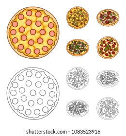 Pizza with meat, cheese and other filling. Different pizza set collection icons in cartoon,outline style vector symbol stock illustration web.