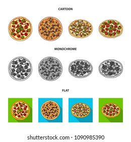 Pizza with meat, cheese and other filling. Different pizza set collection icons in cartoon,flat,monochrome style vector symbol stock illustration web.