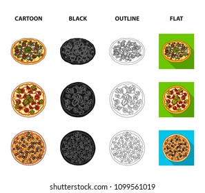 Pizza with meat, cheese and other filling. Different pizza set collection icons in cartoon,black,outline,flat style vector symbol stock illustration web.