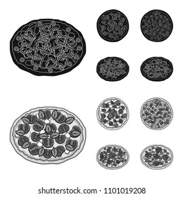 Pizza with meat, cheese and other filling. Different pizza set collection icons in black,monochrom style vector symbol stock illustration web.