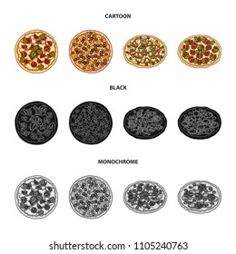 Pizza with meat, cheese and other filling. Different pizza set collection icons in cartoon,black,monochrome style vector symbol stock illustration web.