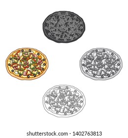 Pizza with meat, cheese and other filling. Different pizza single icon in cartoon,black style vector symbol stock illustration web.