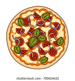 Pizza with meat, cheese and other filling. Different pizza single icon in cartoon style vector symbol stock illustration web.