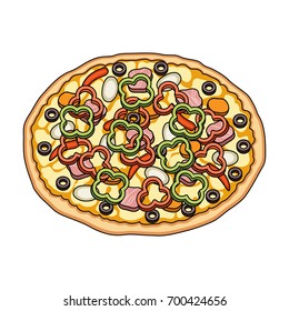 Pizza with meat, cheese and other filling. Different pizza single icon in cartoon style vector symbol stock illustration web.