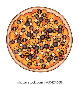 Pizza with meat, cheese and other filling. Different pizza single icon in cartoon style vector symbol stock illustration web.