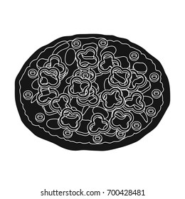 Pizza with meat, cheese and other filling. Different pizza single icon in black style vector symbol stock illustration web.