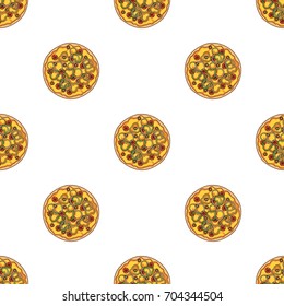 Pizza with meat, cheese and other filling. Different pizza single icon in cartoon style vector symbol stock illustration web.