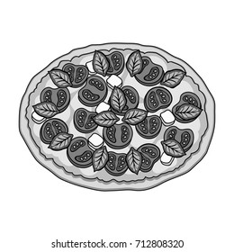 Pizza with meat, cheese and other filling. Different pizza single icon in monochrome style vector symbol stock illustration web.