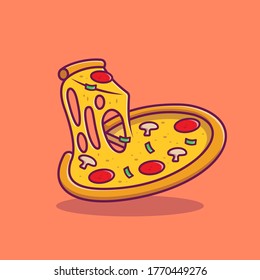 Pizza Melted Cartoon Vector Icon Illustration. Fast Food Icon Concept Isolated Premium Vector. Flat Cartoon Style