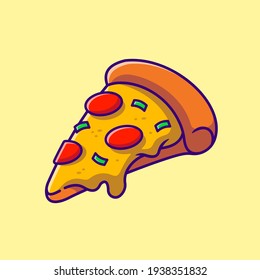 Pizza Melted Cartoon Vector Icon Illustration. Food Icon Concept Isolated Premium Vector. Flat Cartoon Style