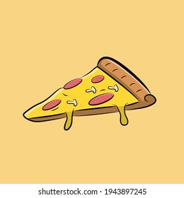 Ilustración del icono del vector de dibujos animados fundidos por Pizza. Vector de iconos de la comida. Pizza salami con queso tipo caricatura plana