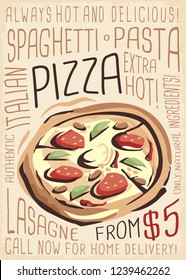 Pizza menu. Artistic menu design for pizzeria restaurant.