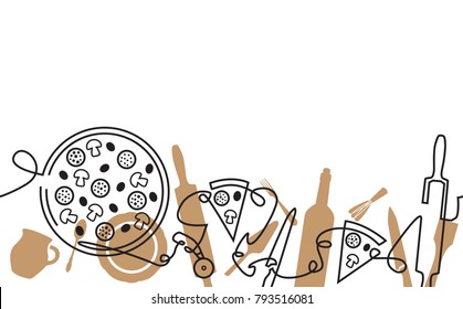 Pizza Menu Background. Hand Drawn Pattern. Vector Illustration.
