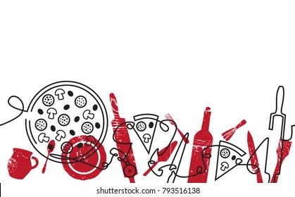 Pizza Menu Background. Hand Drawn Pattern. Vector Illustration.