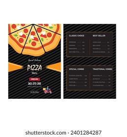 Diseño de tarjeta de menú pizza para café pizza, plantilla de menú pizza, diseño de volante