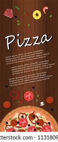 Pizza menu  chalk cartoon background with fresh ingredients vector illustration