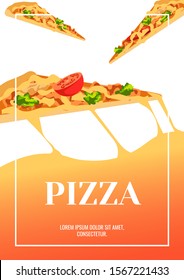Pizza Menu design with appetizing Italian Pizza slices. Vector illustration for Cafe and Restaurant menu, brochure, poster, banner, flyer.