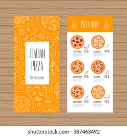 Pizza Menu Design. Leaflet And Flyer Layout Template. Restaurant Brochure With Modern Line Graphic. Vector Illustration. 