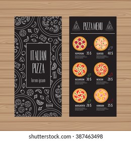 Pizza Menu Design. Leaflet And Flyer Layout Template. Restaurant Brochure With Modern Line Graphic. Vector Illustration. 