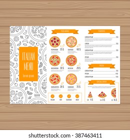 Pizza Menu Design. Tri-fold Leaflet Layout Template. Restaurant Brochure With Modern Line Graphic. Vector Illustration. 