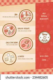 Pizza menu with different toppings and tastes